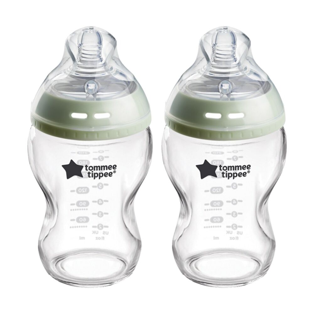 Tommee Tippee Natural Start Glass Anti-Colic Baby Bottle Slow Flow 0m+ 250ml (2 Pack)