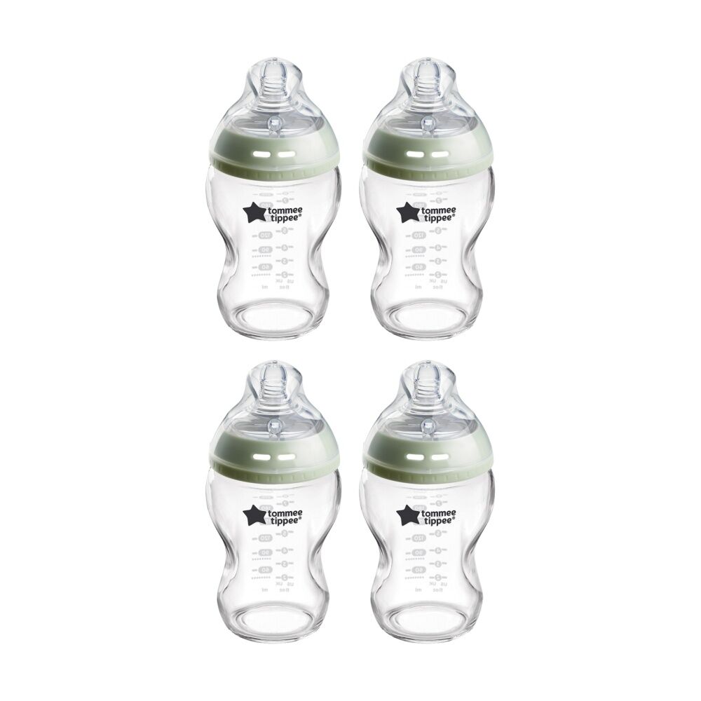Tommee Tippee Natural Start Glass Anti-Colic Baby Bottle Slow Flow 0m+ 250ml (4 Pack)