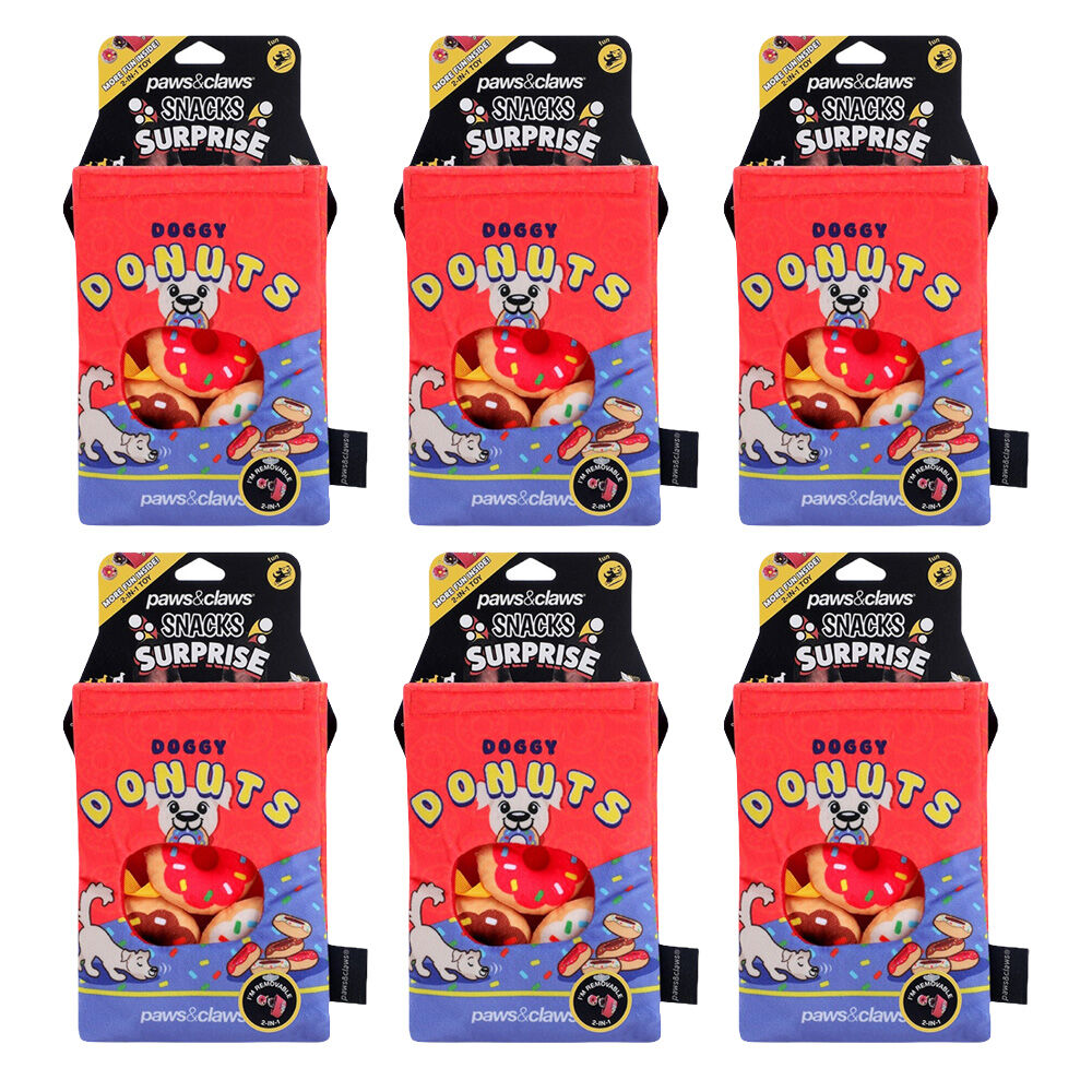 Paws and Claws Snack Surprise Doggy Donuts Dog Chew Squeaker Toy 20x14.5x5cm (6 Pack)