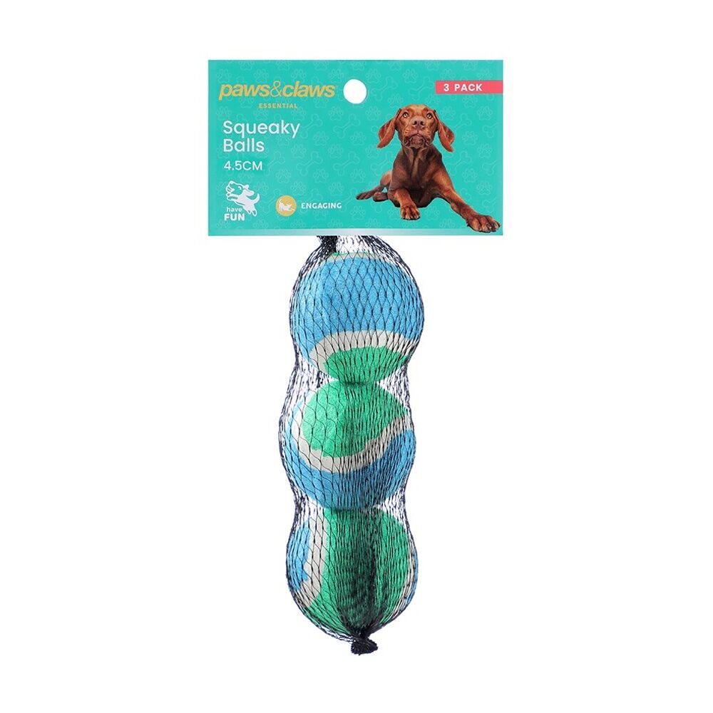 Paws and Claws Pet Dog Cat Squeaky Balls Toy Pack Assorted 4.5cm (3 Pieces)