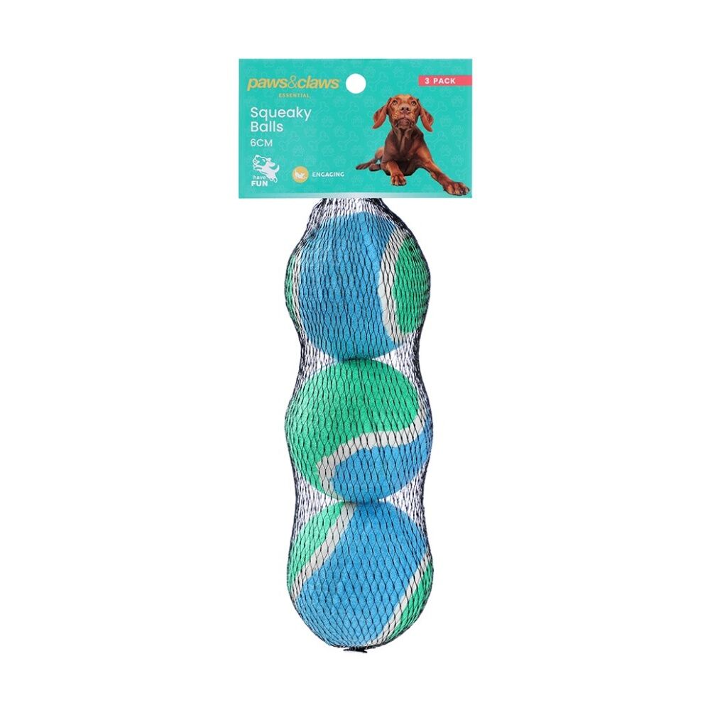 Paws and Claws 3pc Paws And Claws Durable Squeaky Balls Engaging Dog Catch/Fetch Toy Set 6cm (6 Pack) — image 2