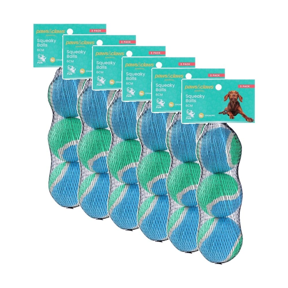Paws and Claws 3pc Paws And Claws Durable Squeaky Balls Engaging Dog Catch/Fetch Toy Set 6cm (6 Pack)