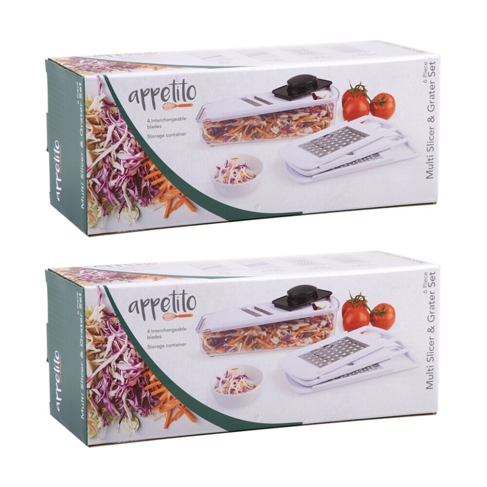 Appetito 6pc Appetito Multi Slicer & Grater Kitchen Tool Set w/ Safety Holder White (2 Pack)