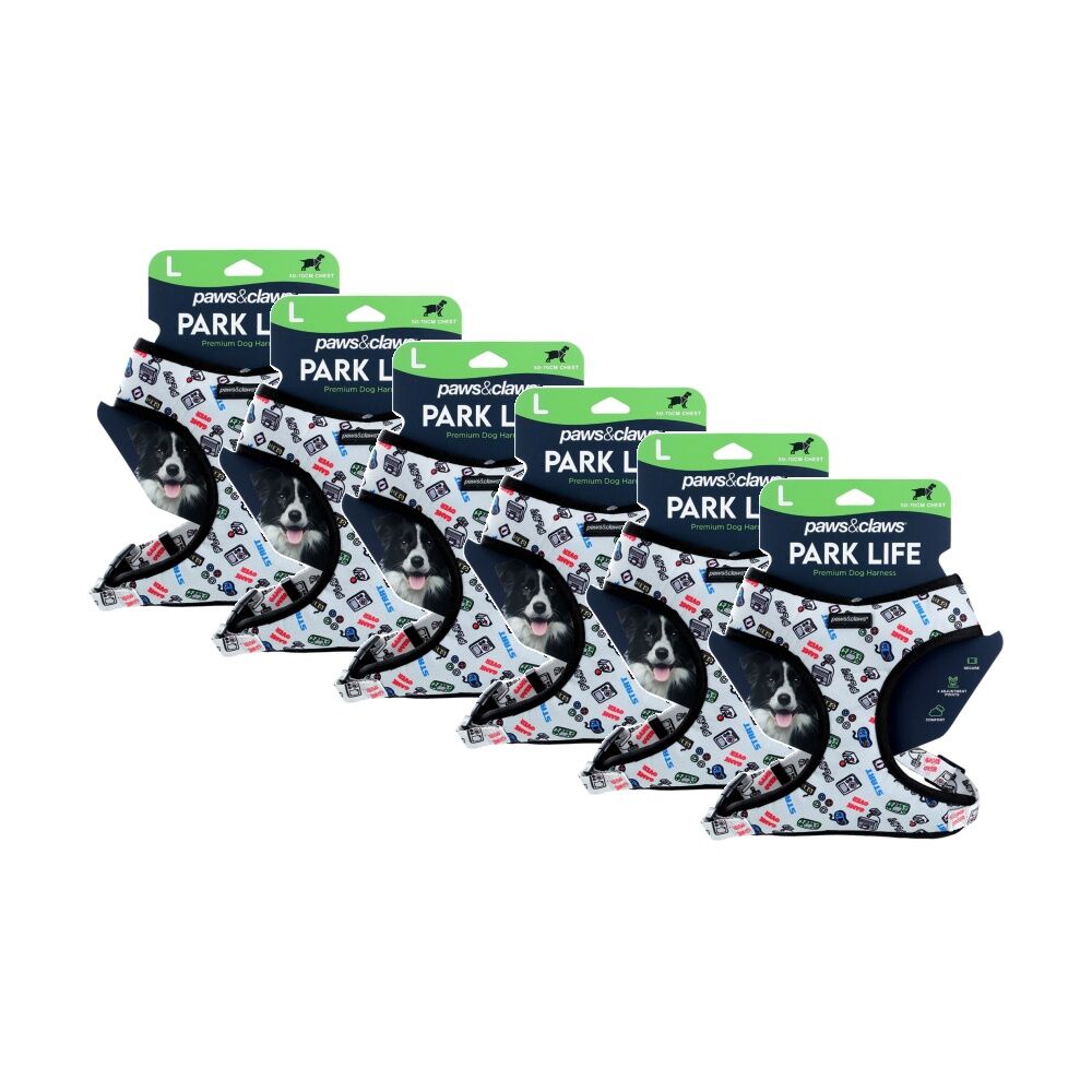 Paws and Claws Park Life Printed Pet Dog Harness Large 50-70cm Assorted (6 Pack)