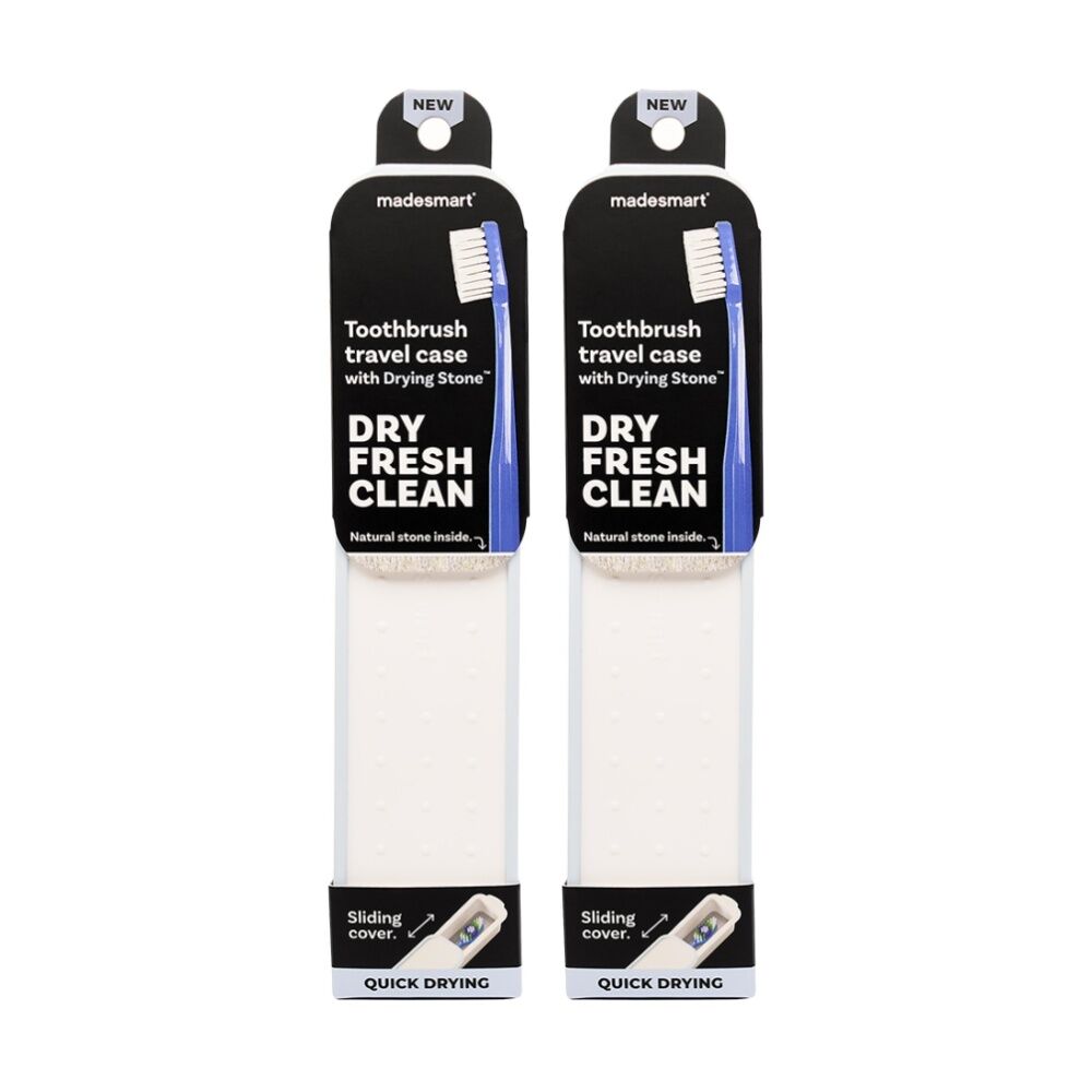 Madesmart Antimicrobial Drying Stone Toothbrush Travel Case Blue (2 Pack)