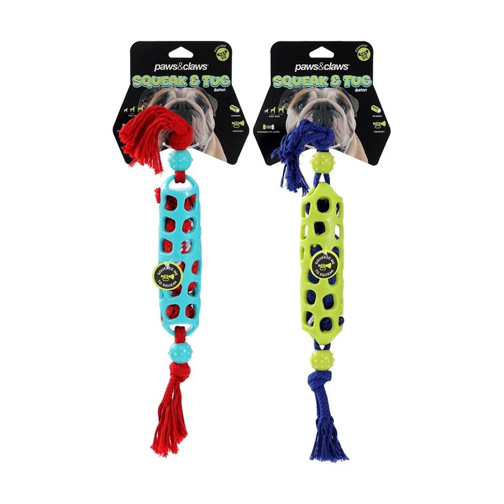 Paws and Claws Squeak & Tug Baton/Rope Dog Chew/Fetch Toy 45x5x5cm Assorted (12 Pack) — image 3