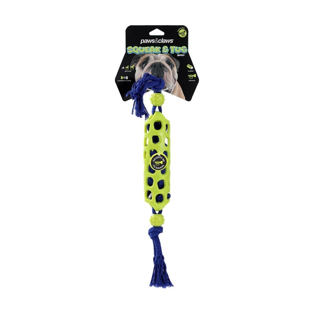 Paws and Claws Squeak & Tug Baton/Rope Pet Dog Chew/Fetch Toy 45x5x5cm Assorted (6 Pack) — image 2