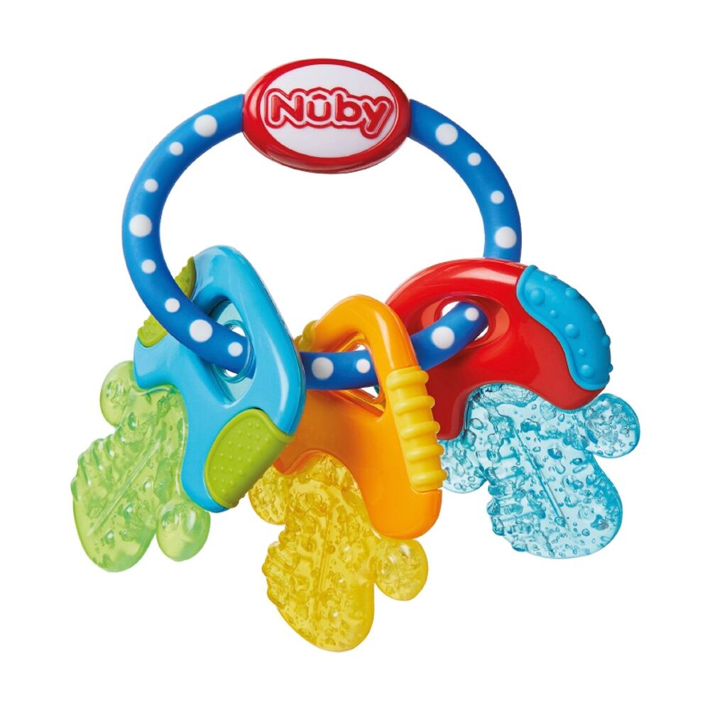 Nuby Icy-Bite Teether Keys Bright - Cooling Effect with PureIce Gel Technology - Multiple Teething Surfaces - BPA Safe - Blue Green Pink - PP