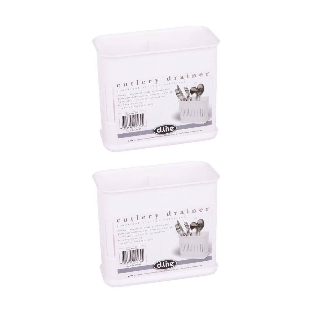 D.Line Plastic Cutlery Drainer Twin Compartments Upright White (2 Pack)