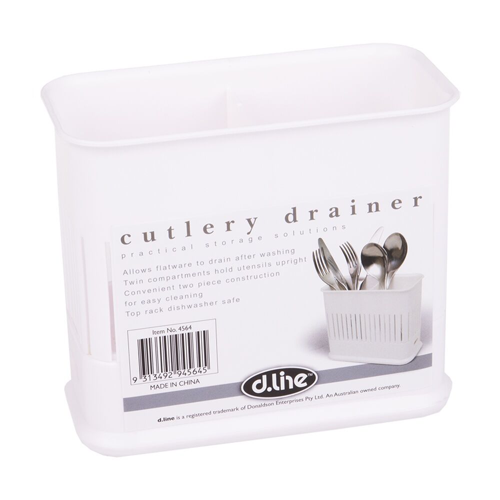 D.Line Plastic Cutlery Drainer Twin Compartments Upright White (2 Pack) — image 2