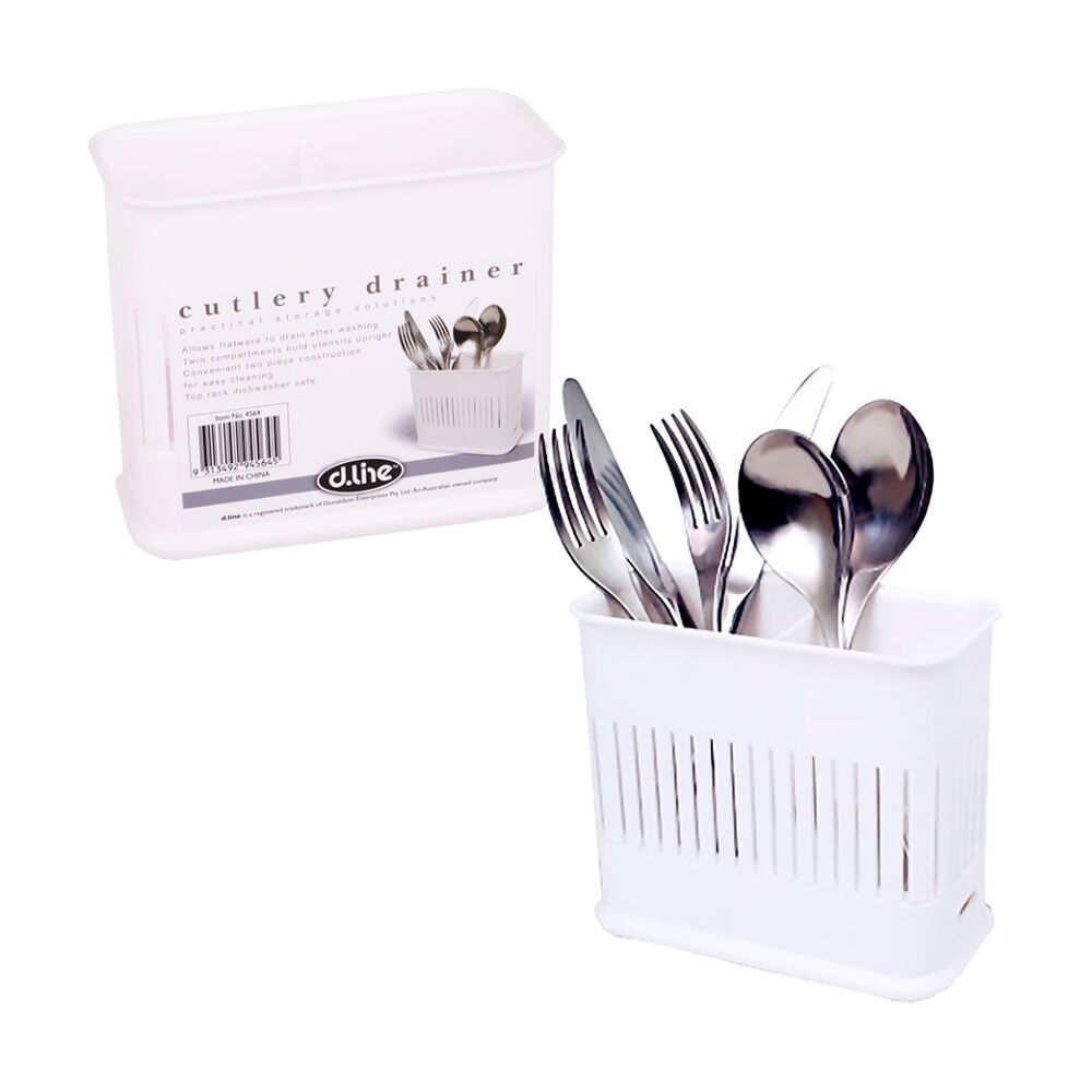 D.Line Plastic Cutlery Drainer Twin Compartments Upright White (2 Pack) — image 4