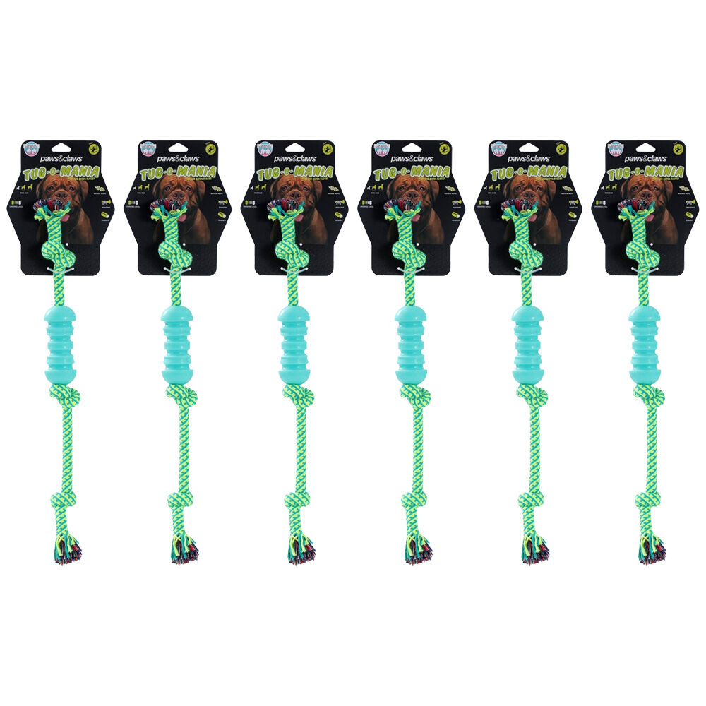 Paws and Claws TPR Rope Baton Tugger Dog Toy Durable 37x15x1.7cm Assorted (6 Pack)