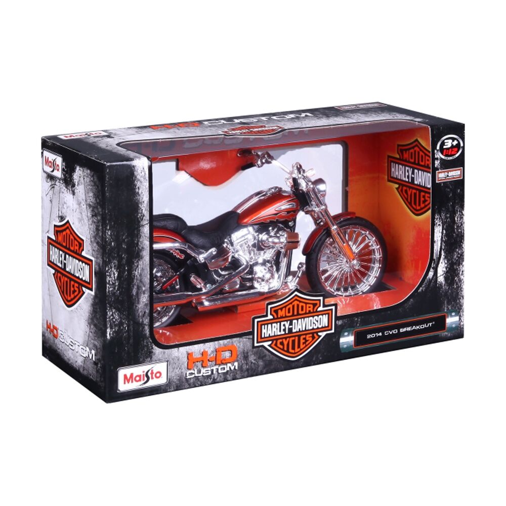 Maisto 1:12 Motorcycle 2014 CVO Breakout Die-Cast Model - Chrome with Black and Orange Accents - Harley-Davidson Replica