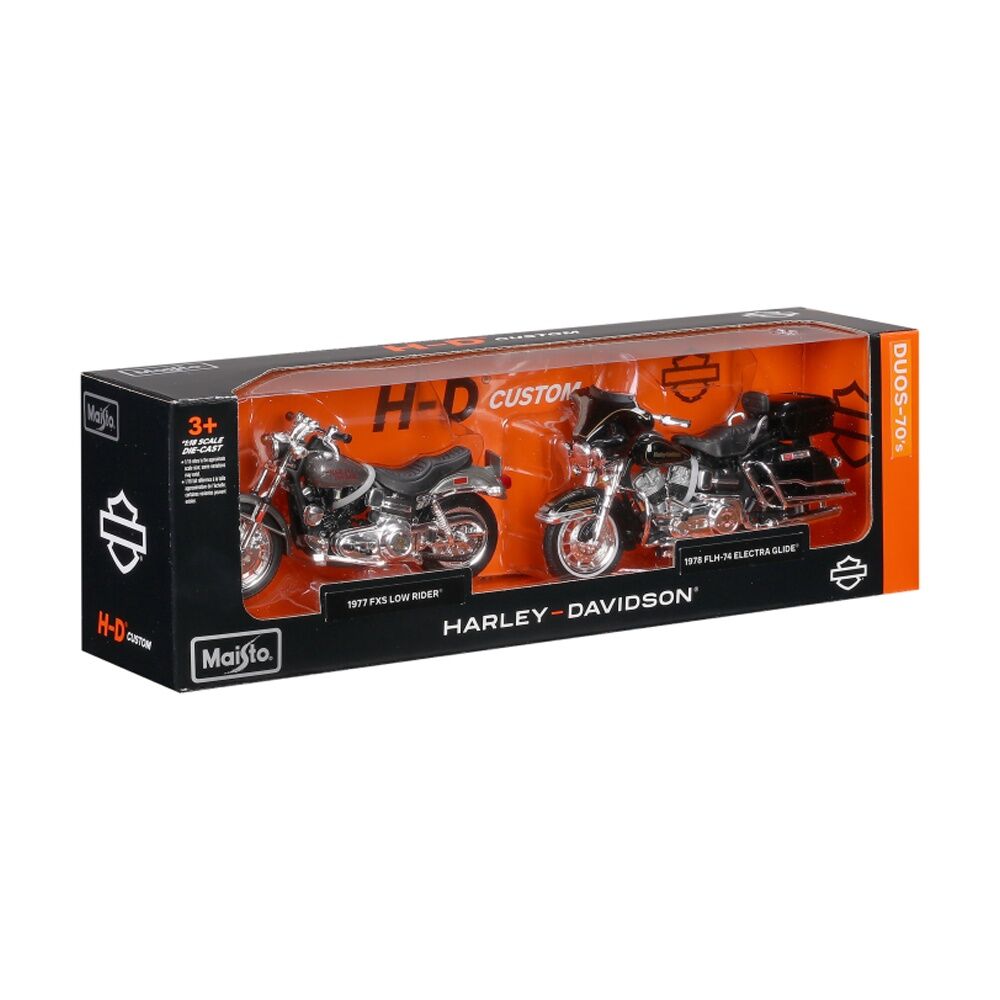 Maisto 1 18 Motorcycle Duos 2 Pack 1970s Die Cast Model Set Harley Davidson Replica Chrome Black Finish 75cm