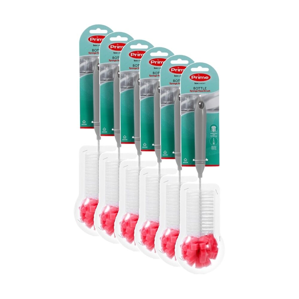 Boxsweden Prime Essentials Bottle Cleaning Brush w/ Sponge Head Assorted (6 Pack)