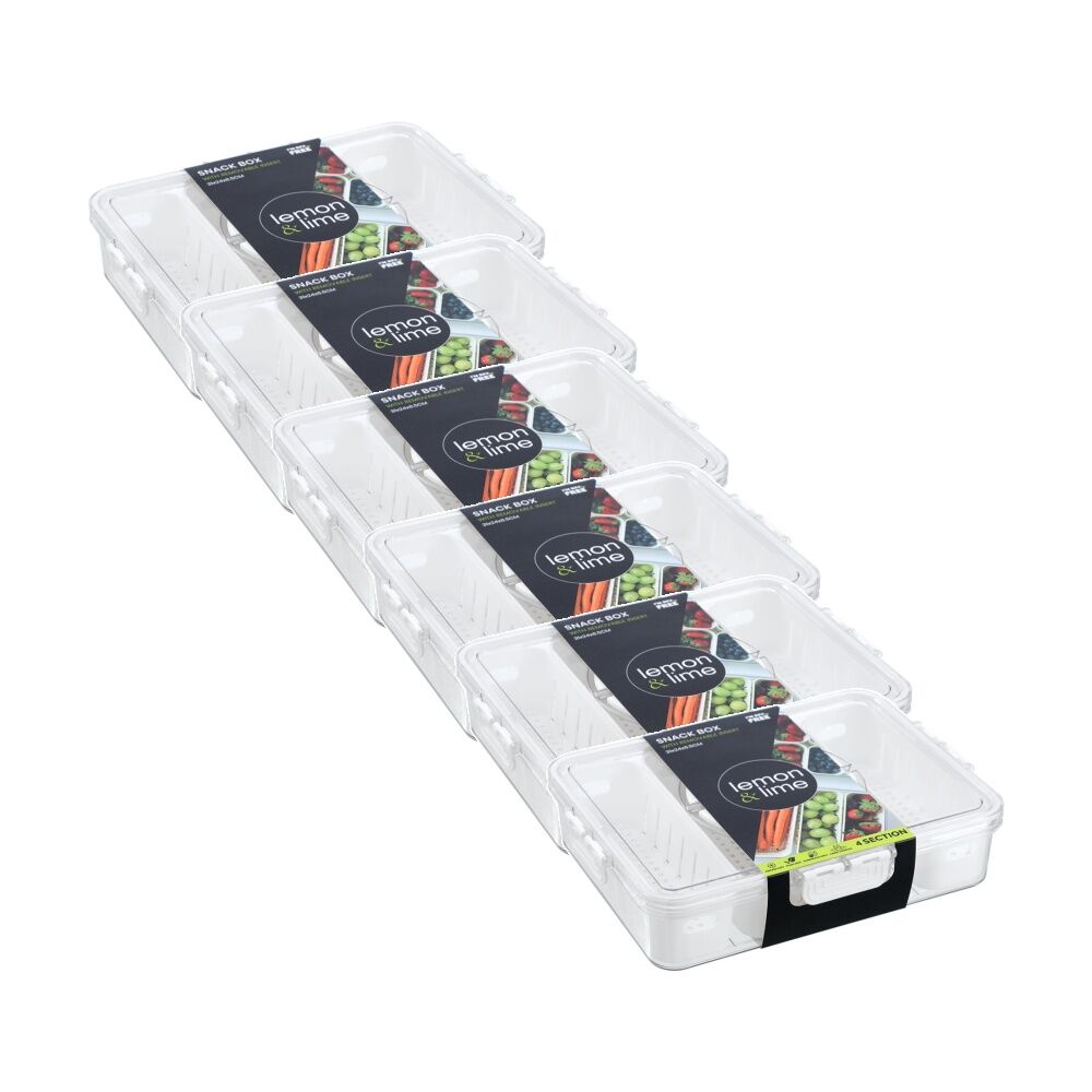 Lemon and Lime Snackal 8-Section Snack Food Container/Box 31x24x6.5cm (6 Pack)