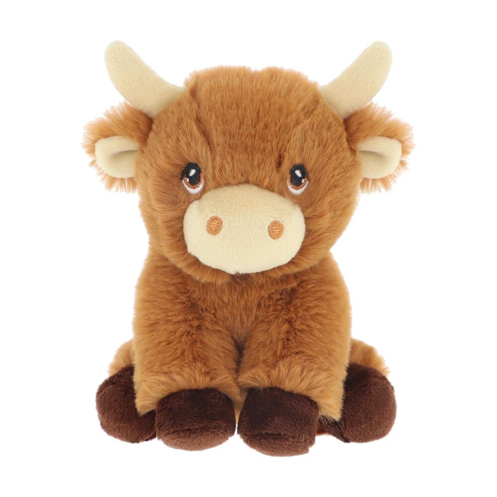 Keeleco Highland Cow Plush Toy Soft Brown Stuffed Animal Cream Horns