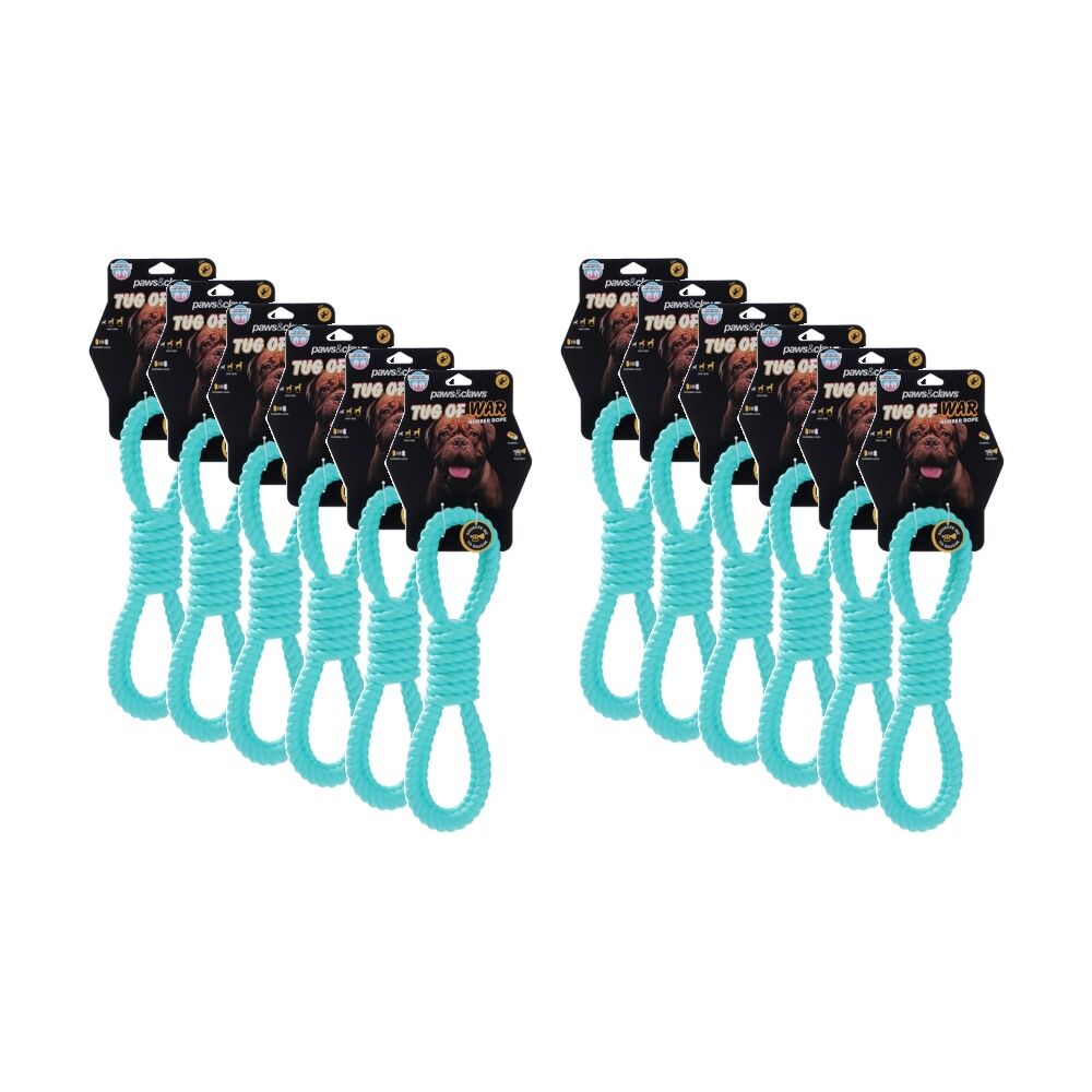 Paws and Claws Tug-Of-War Rubber Rope Pet Dog Chew/Tug Toy Assorted (12 Pack)