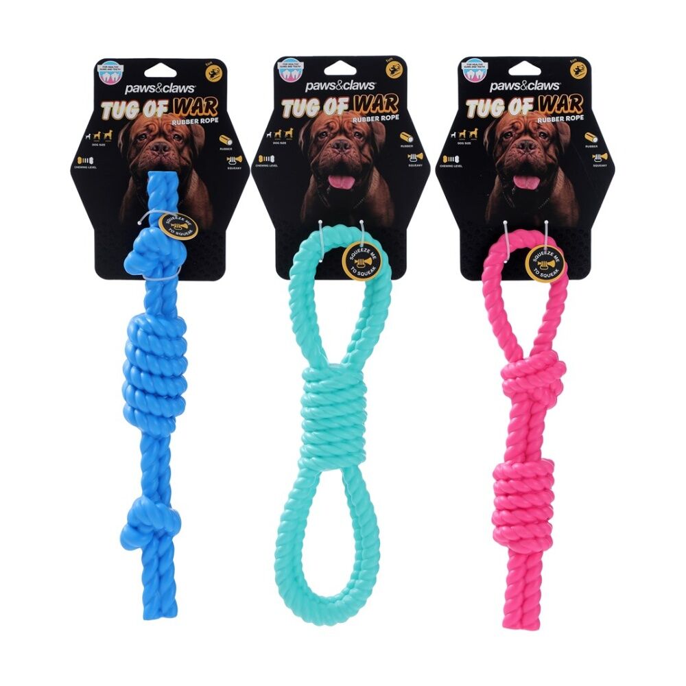 Paws and Claws Tug-Of-War Rubber Rope Pet Dog Chew/Tug Toy Assorted (12 Pack) — image 3