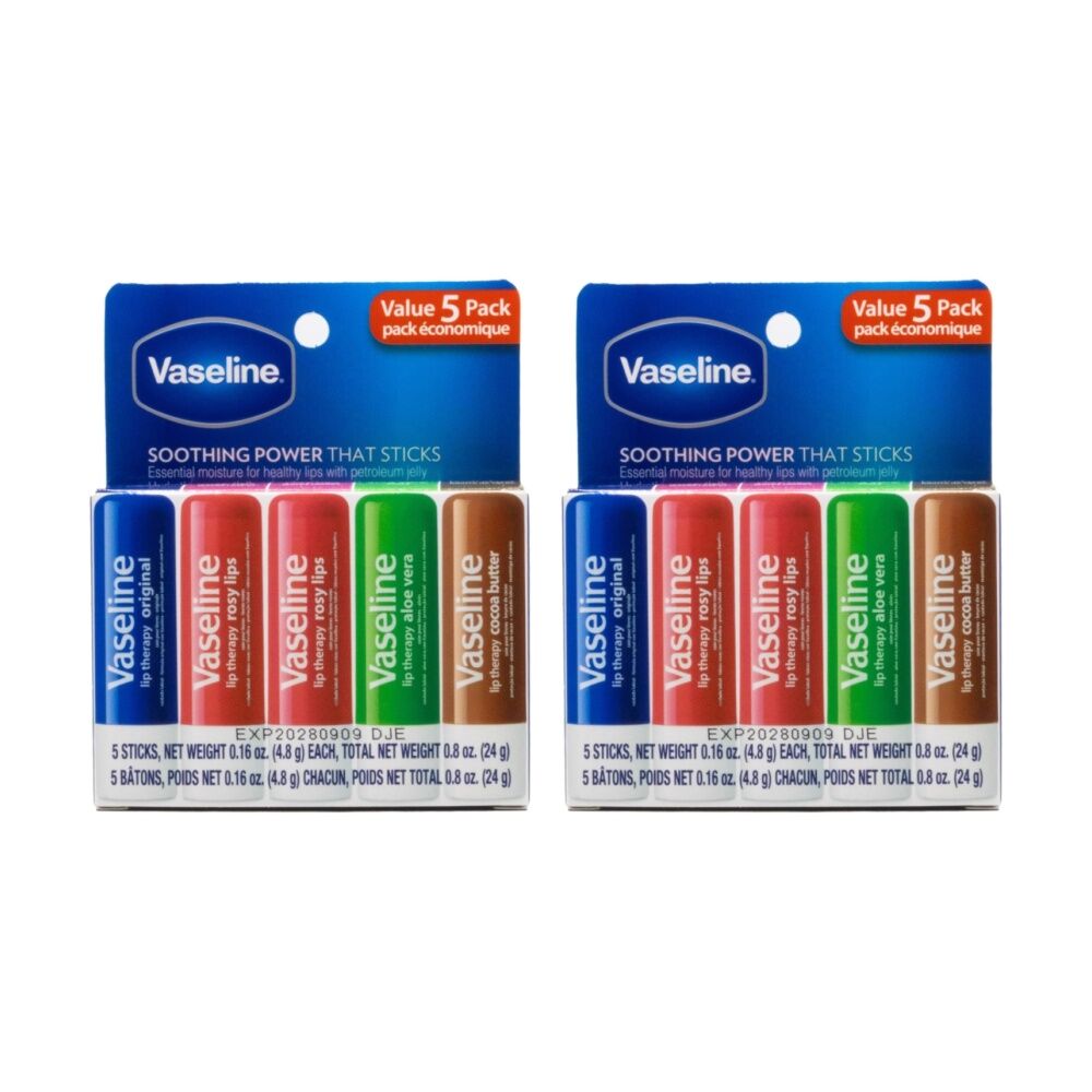 Vaseline 5pc Vaseline Petroleum Jelly Lip Therapy Moisturising Balm 4.8g Assorted (2 Pack)