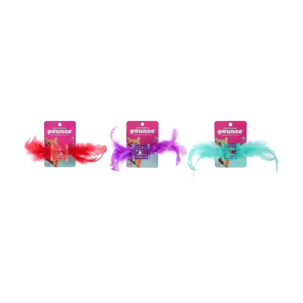 Paws and Claws Pounce Feather Rattle Cat Toys - Assorted Colours - Engaging - Promotes Play For a Happy Healthy Cat - 18cm x 5cm x 5cm — image 2