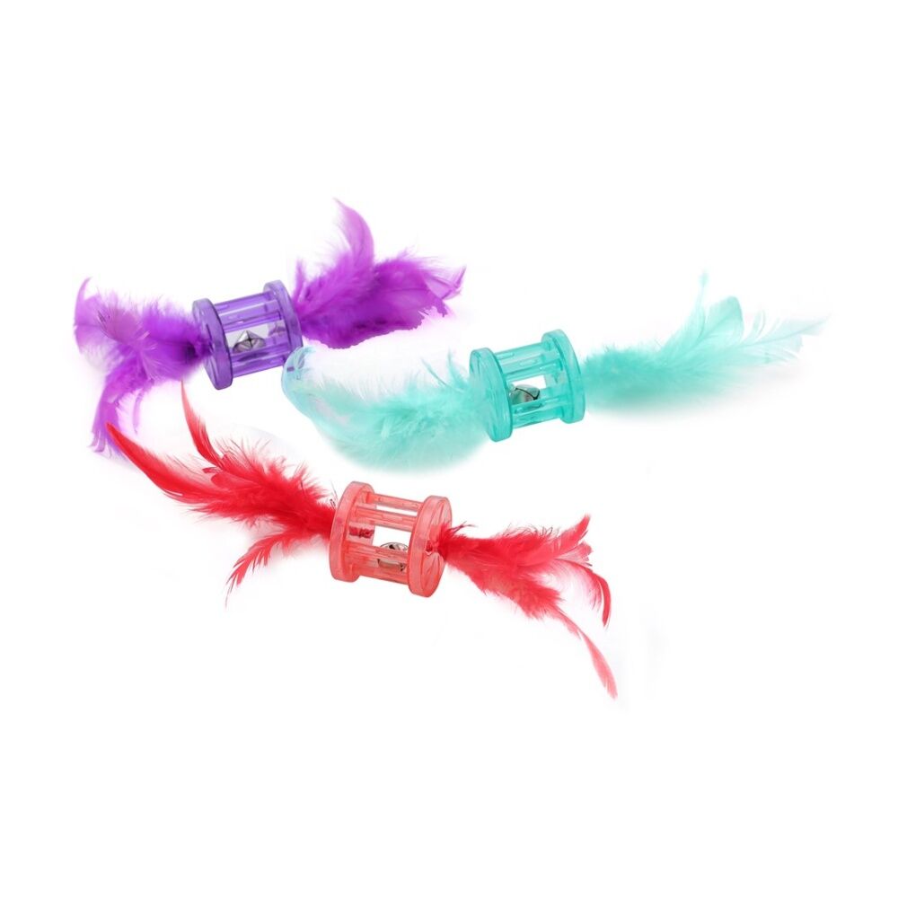 Paws and Claws Pounce Feather Rattle Cat Toys - Assorted Colours - Engaging - Promotes Play For a Happy Healthy Cat - 18cm x 5cm x 5cm — image 3
