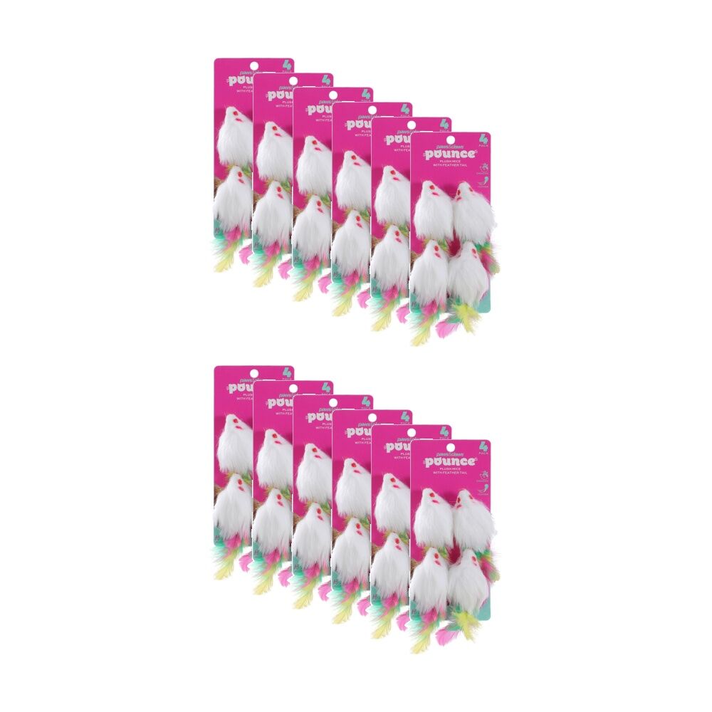 Paws and Claws 4pc Paws And Claws Cat Toy Pounce Plush Mice Feather Tail Pack 9x5x4.3cm (12 Pack)