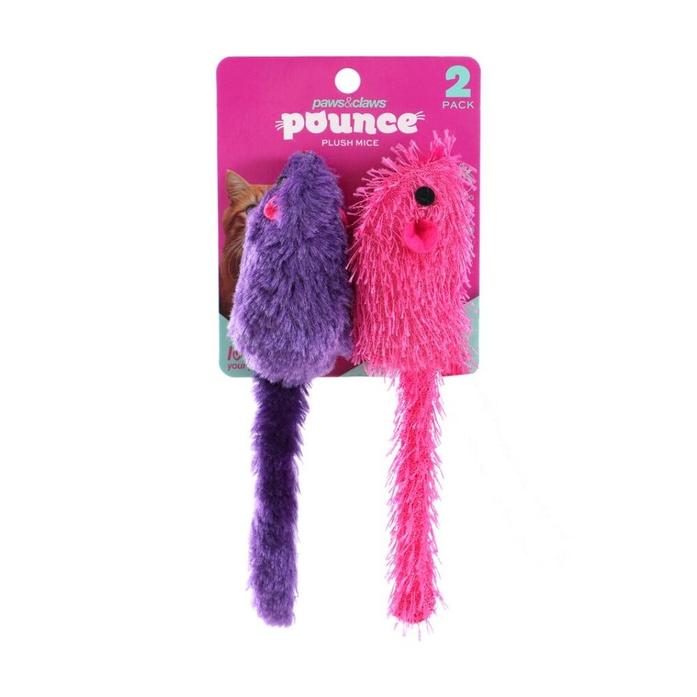 Paws and Claws Plush Mice Pet Cat Batting/Pouncing Toy Set Assorted (2 Pieces)