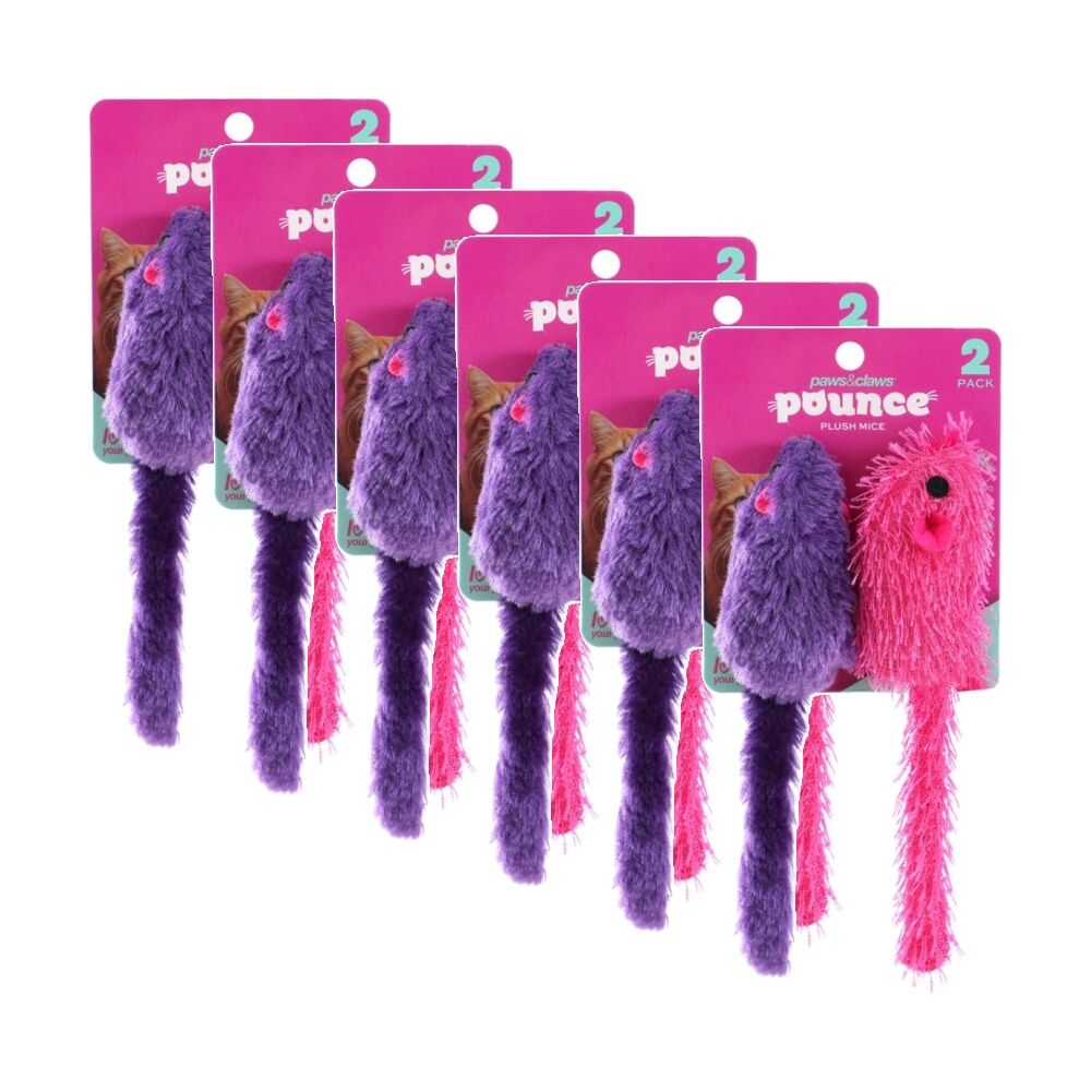 Paws and Claws 2pc Paws And Claws Plush Mice Pet Cat Batting/Pouncing Toy Set Assorted (6 Pack)