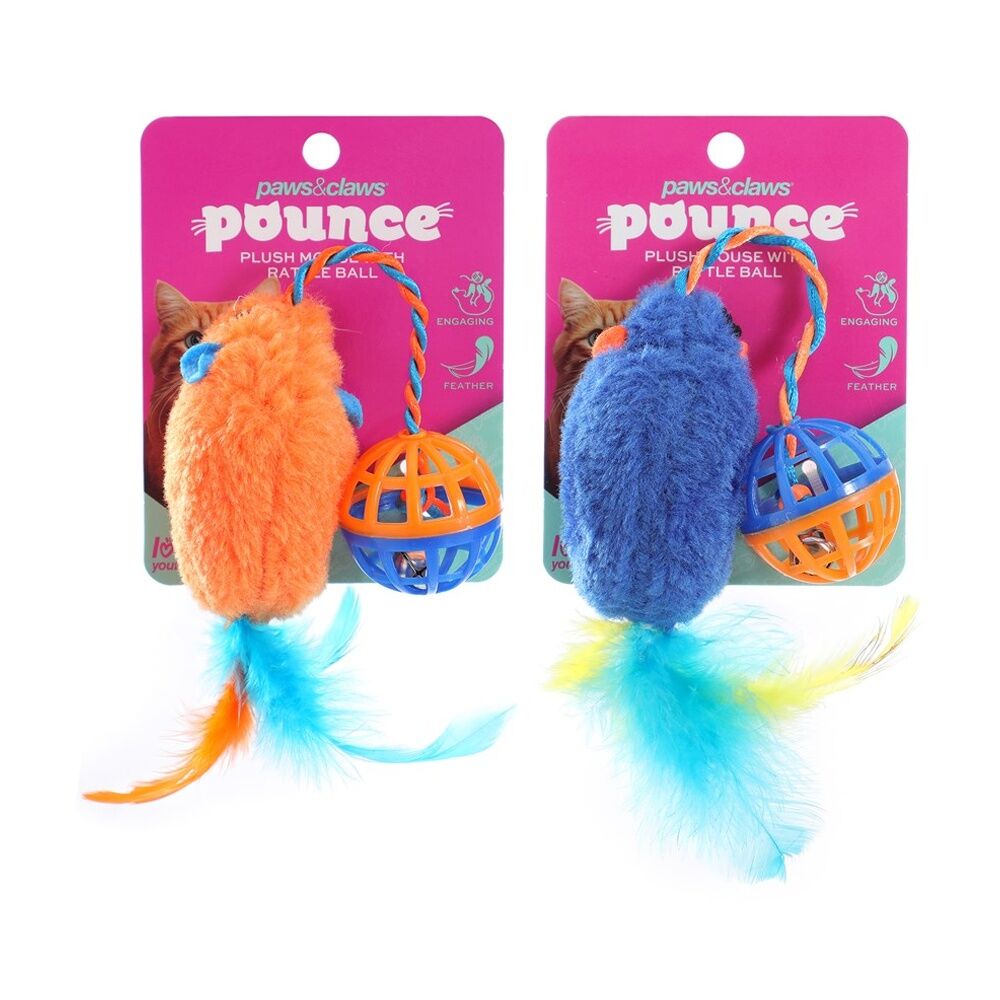 Paws and Claws Assorted Plush Mouse Cat Batting/Pouncing Toy w/ Rattle Ball — image 2