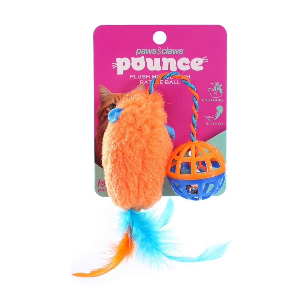Paws and Claws Plush Mouse Cat Batting/Pouncing Toy w/ Rattle Ball Assorted (6 Pack) — image 2