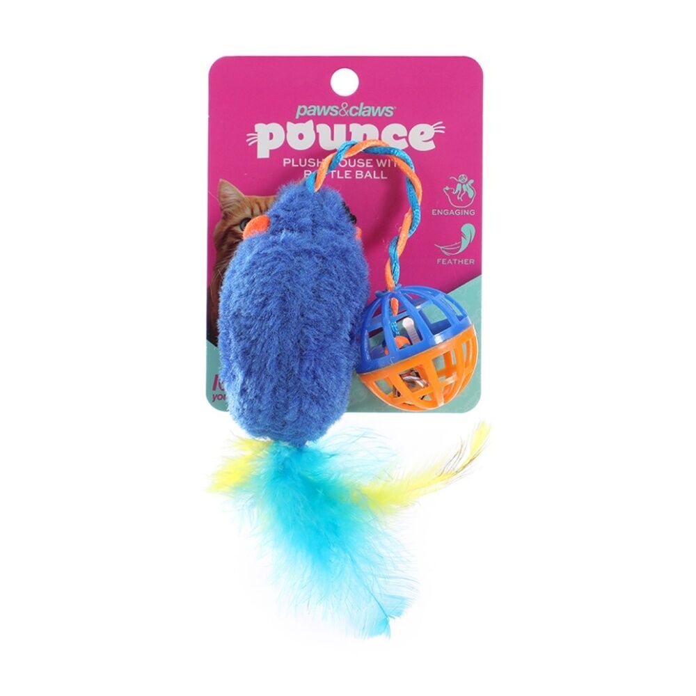 Paws and Claws Plush Mouse Cat Batting/Pouncing Toy w/ Rattle Ball Assorted (6 Pack) — image 7