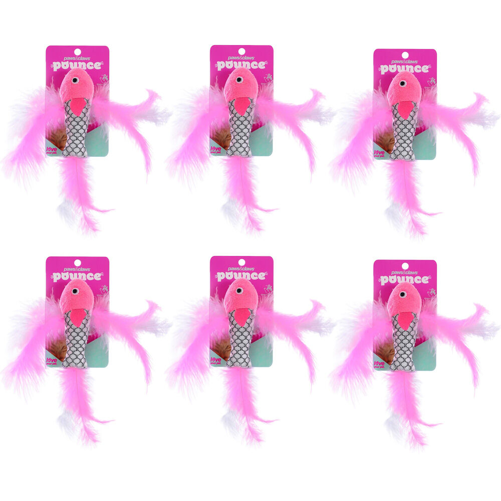 Paws and Claws Fish Feather Cat Batting/Pouncing Play Toy 21x4cm Assorted (6 Pack)