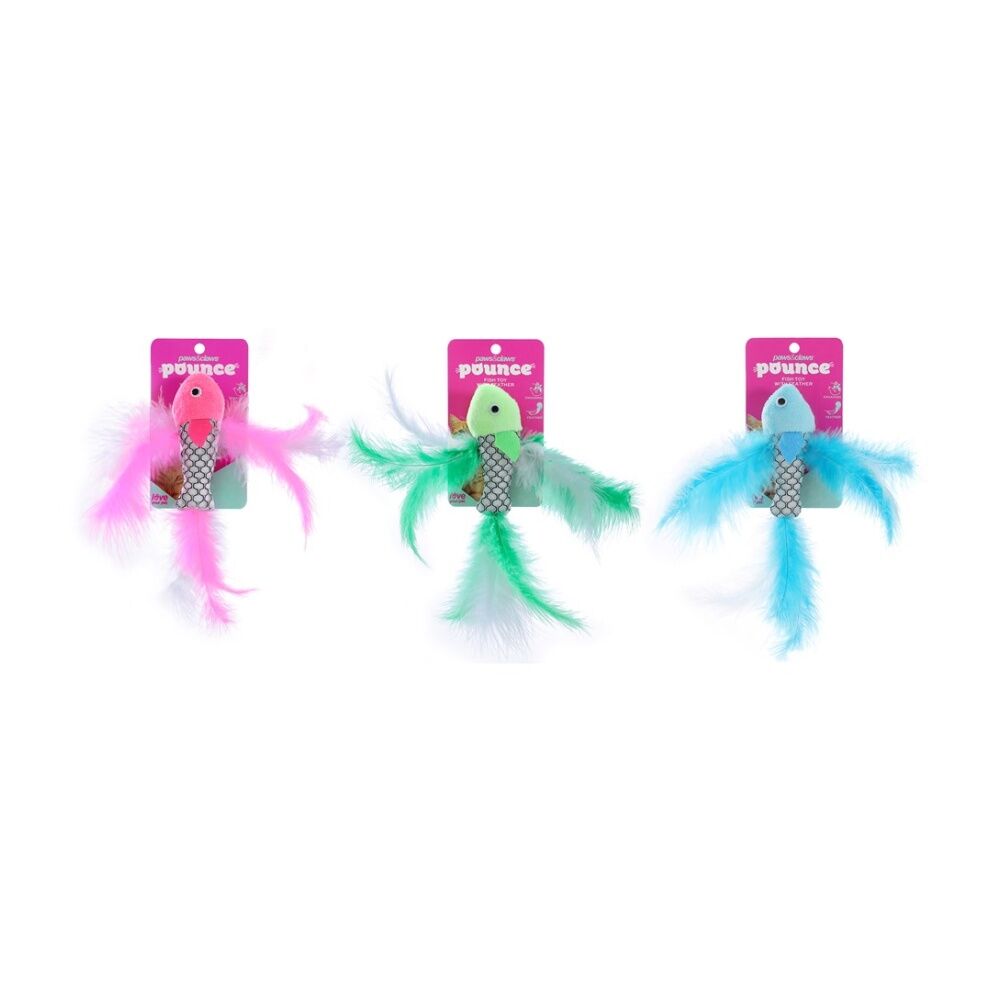Paws and Claws Pounce Fish Toy With Feather - Assorted Colours - Engaging - Promotes Play For a Happy Healthy Cat - 21cm x 4cm — image 2