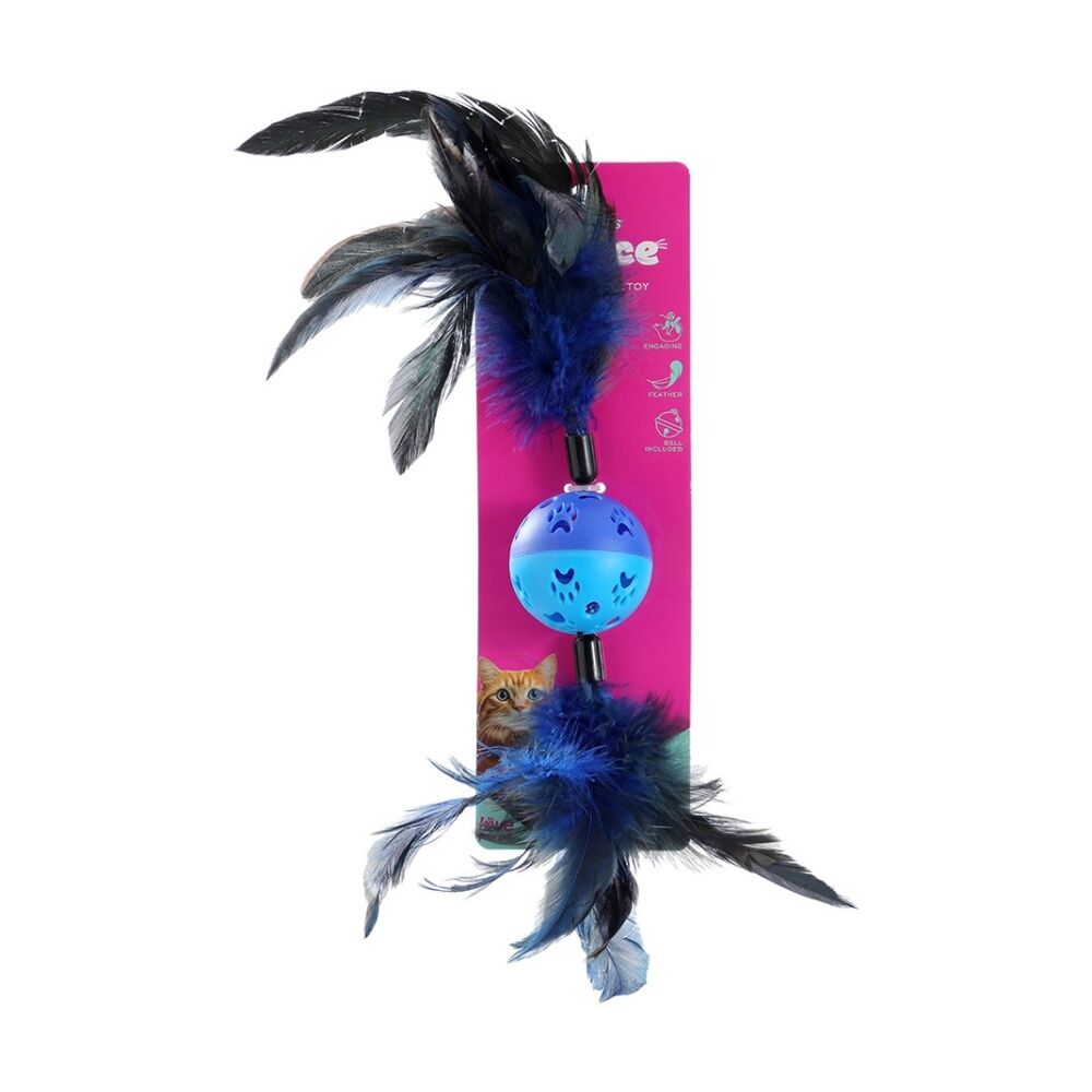 Paws and Claws Twin Feather Ball Cat Batting/Pouncing Toy 37x6cm Assorted (12 Pack) — image 2