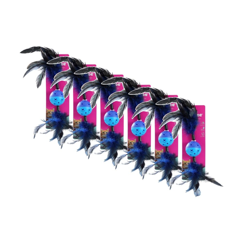 Paws and Claws Twin Feather Ball Cat Batting/Pouncing Toy 37x6cm Assorted (6 Pack)
