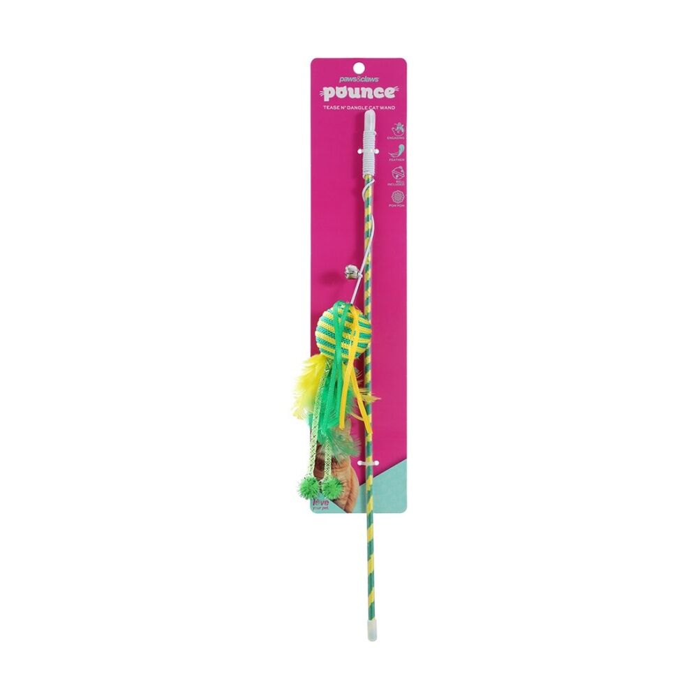 Paws and Claws Pounce Tease N Dangle Pet Cat Toy Wand Assorted 46x0.4cm - Bell Included - Promotes Healthy Cat - Stimulation - Suitable For Cats — image 4
