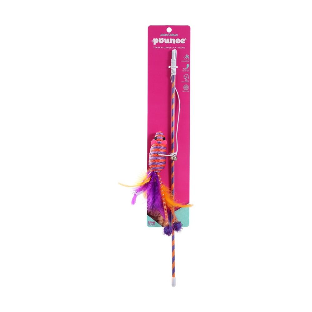 Paws and Claws Pounce Tease N Dangle Pet Cat Toy Wand Assorted 46x0.4cm - Bell Included - Promotes Healthy Cat - Stimulation - Suitable For Cats — image 5