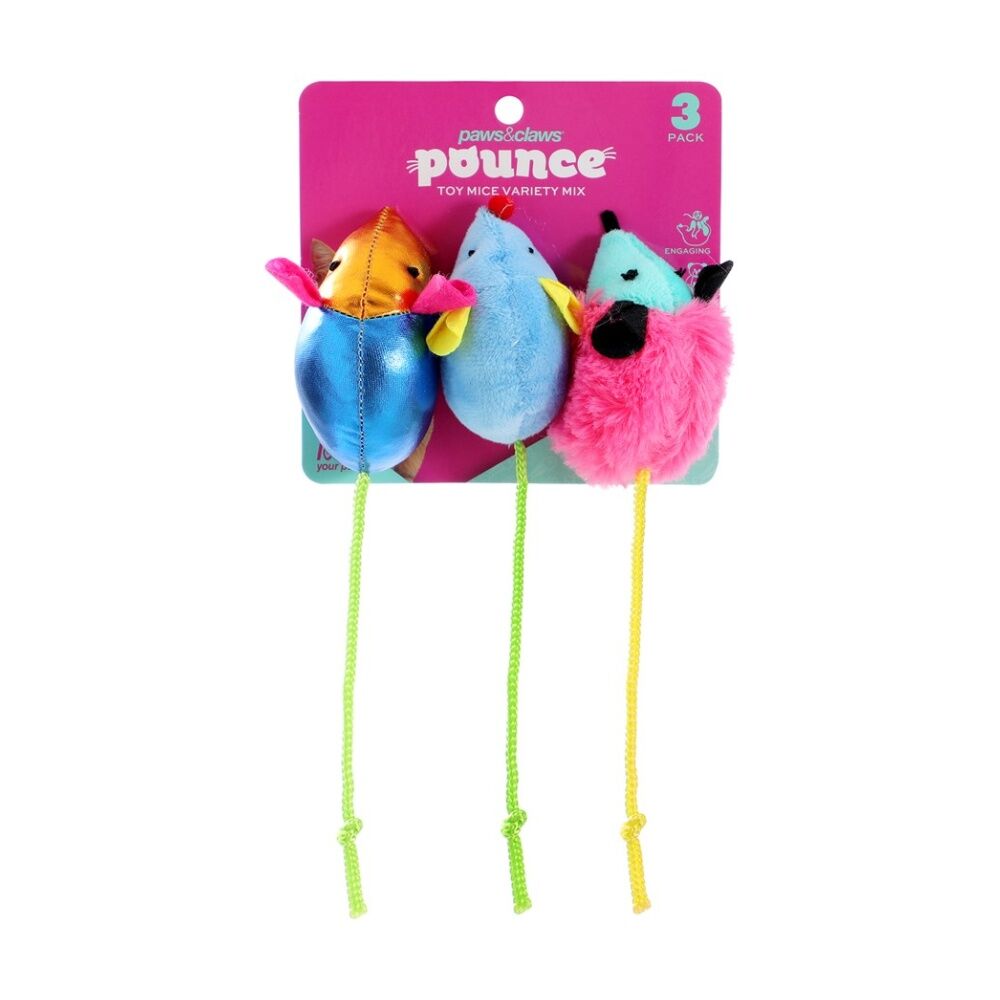 Paws and Claws Mice Variety Mix Cat Batting/Pouncing Toy Set Assorted (3 Pieces)