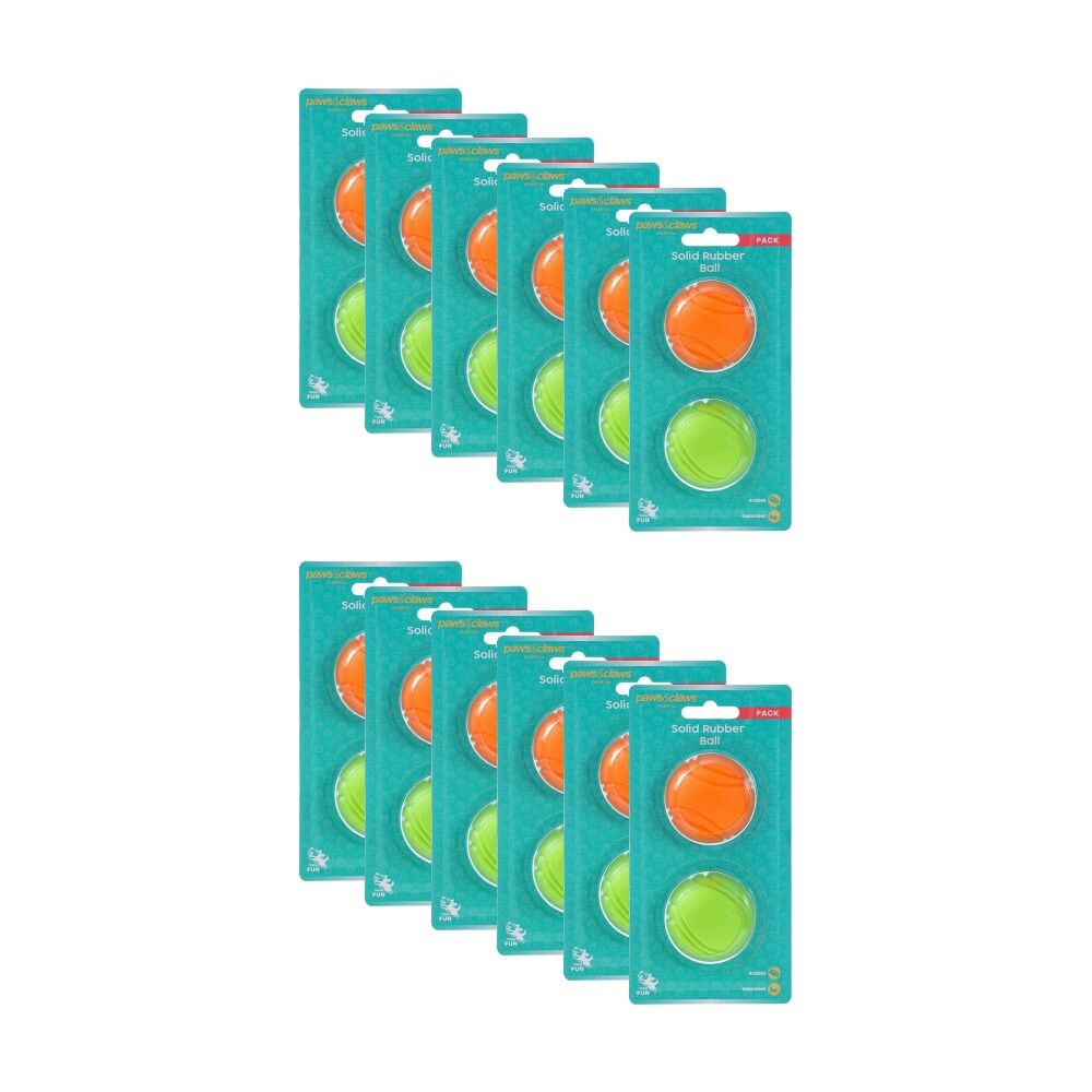 Paws and Claws 2pc Paws And Claws Solid Rubber Ball Pet Dog chase/Fetch Toy Set Assorted (12 Pack)