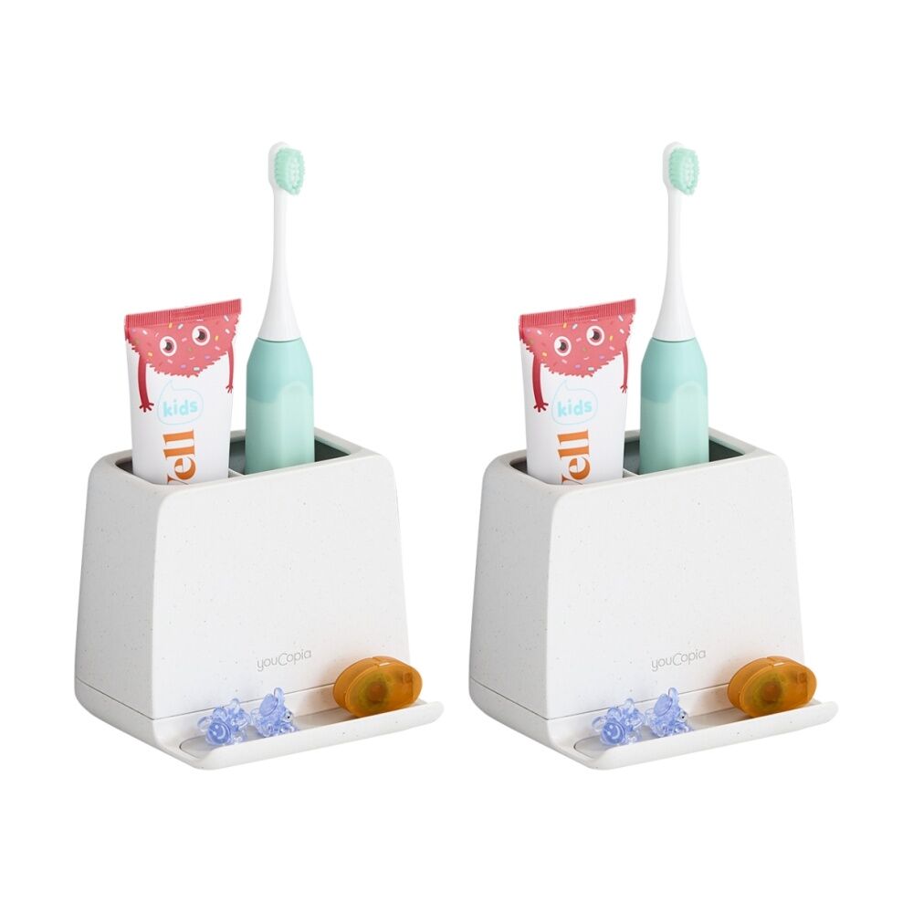 Youcopia The Ledge 2-Slot Antimicrobial Manual & Electric Toothbrush Holder (2 Pack)