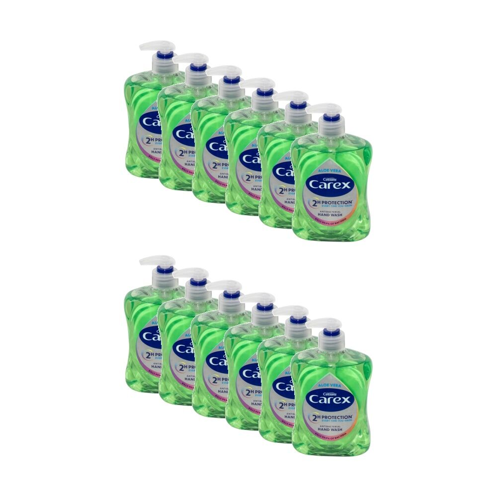 Carex 2h Protection Antibacterial Liquid Hand Wash Aloe Vera 500ml (12 Pack)