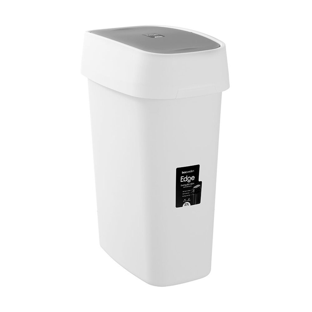 Boxsweden Edge Swing Easy Clean Rubbish Bin w/ No Drip Rim White Slim 27L (2 Pack) — image 2
