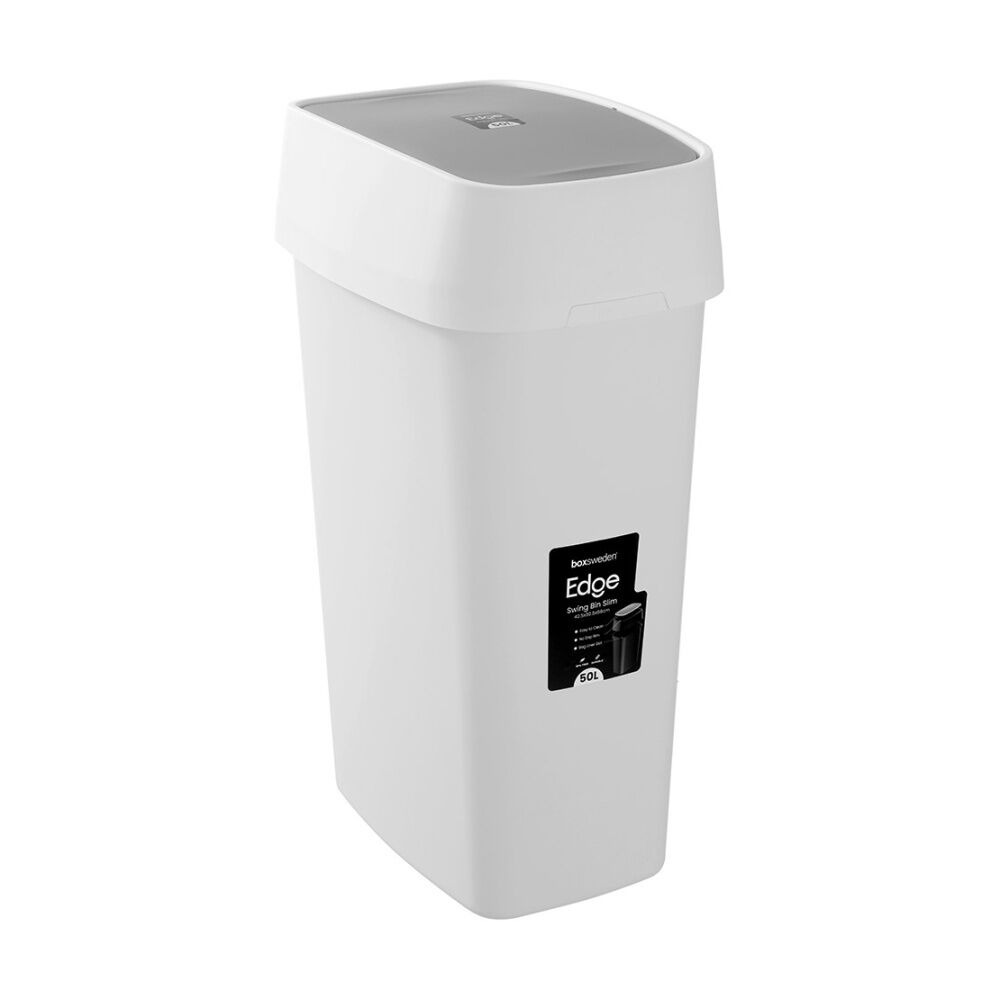 Boxsweden Edge Swing Easy Clean Rubbish Bin w/ No Drip Rim White Slim 50L (4 Pack) — image 2