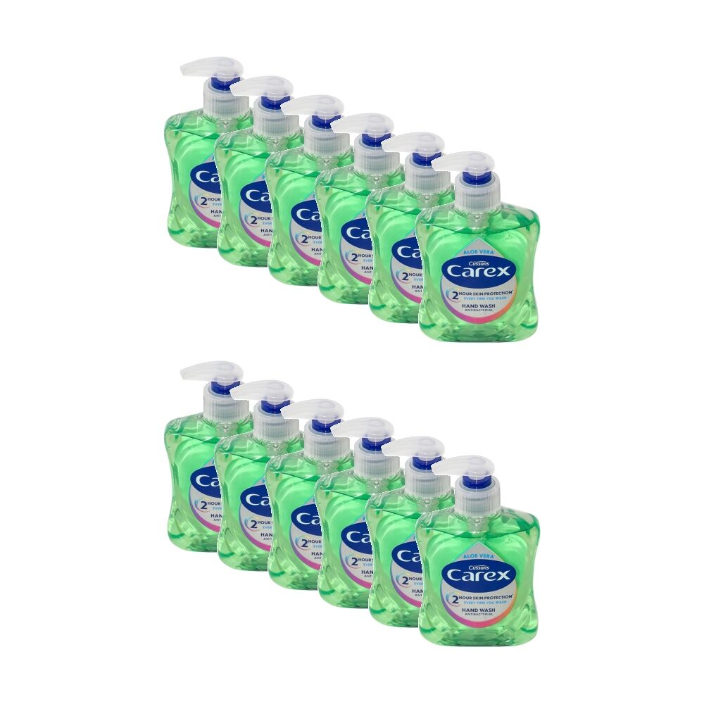 Carex 2h Protection Antibacterial Liquid Hand Wash Aloe Vera 250ml (12 Pack)