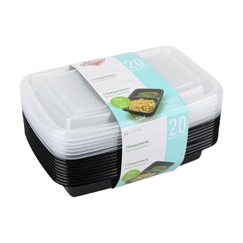 Fresh Guard 20pc Fresh Guard Plastic Bento Style Containers w/ 2 Sections 750mL (4 Pack) — image 2