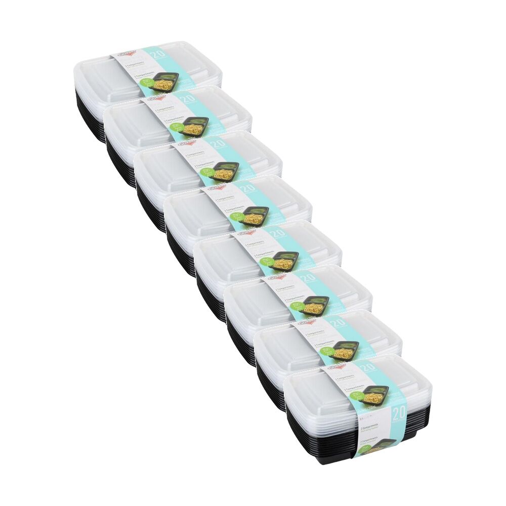Fresh Guard 20pc Fresh Guard Plastic Bento Style Containers w/ 2 Sections 750mL (8 Pack)
