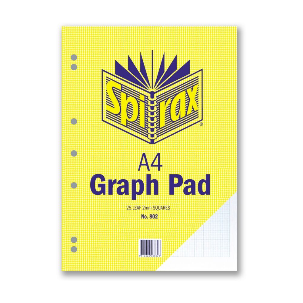 Spirax Yellow 802 Graph Pad A4 Stationery Notebook 25 Pages 2mm Squares