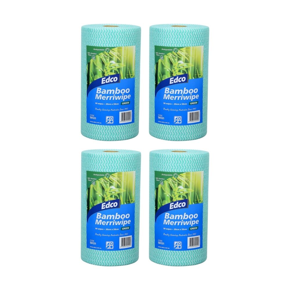 Edco 90pc Edco Bamboo Merriwipe Cloth Reusable Surface Cleaning Rolls Green (4 Pack)