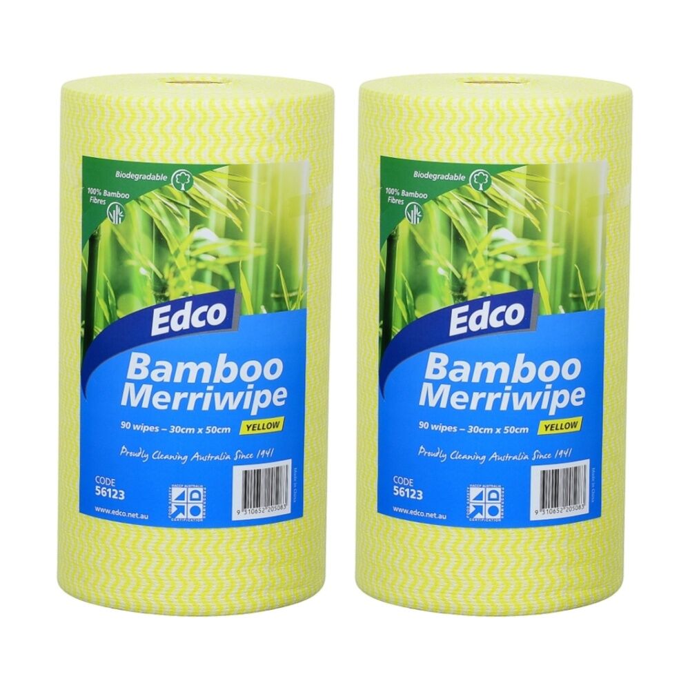 Edco 90pc Edco Bamboo Merriwipe Cloth Reusable Surface Cleaning Rolls Yellow (2 Pack)